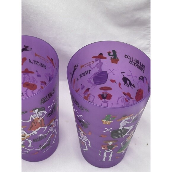 Halloween Dia De Los Muertos Cups Purple Set Of 4 - Picture 3 of 11